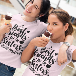Black Pink Best Friends Saying Trendy Typography T-Shirt