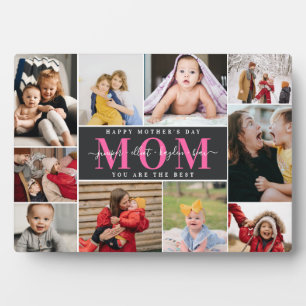 Black & Pink Best Mom Mother's Day Photo Collage Plaque