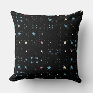 black, pink, blue and white stars throw pillow