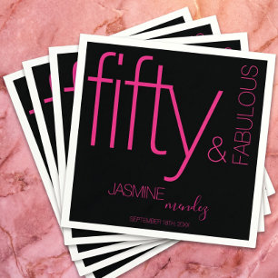Black Pink Bold Glam Fifty and Fabulous Birthday Napkin