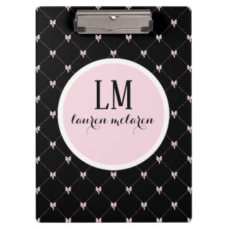 Black & Pink Bow Monogram Clipboard