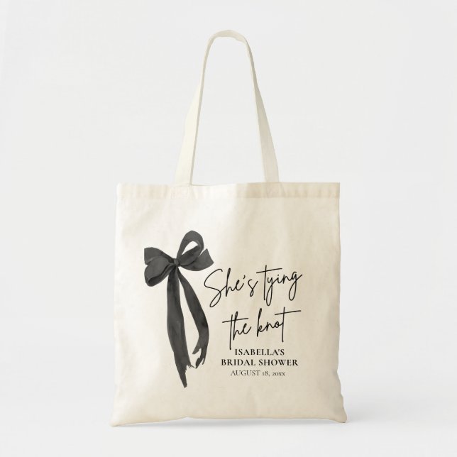 Black Pink Bow She's Tying the Knot Bridal Shower  Tote Bag (Front)