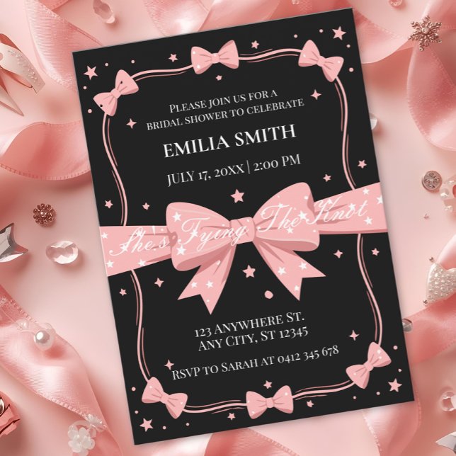 black pink Bows She's Tying the Knot Bridal Shower Invitation (Creator Uploaded)