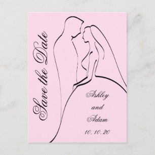 Black Pink Bride and Groom Save the Dates Announcement Postcard