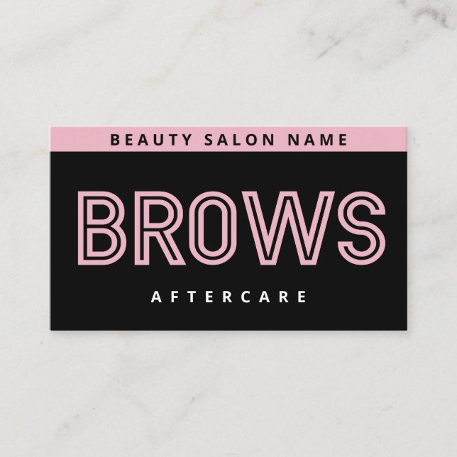 Black Pink Brows Aftercare PMU Brow Instructions B Business Card (Front)