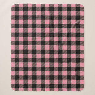 black pink buffalo plaid pattern sherpa blanket