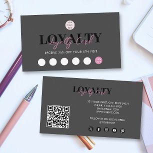 Black & Pink Business Logo QR Code Loyalty  Card