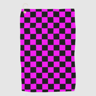 Black + Pink Check Checkered Checkerboard Pattern Golf Towel