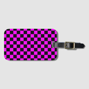 Black + Pink Check Chequered Chequerboard Pattern Luggage Tag