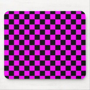 Black + Pink Check Chequered Chequerboard Pattern Mouse Pad