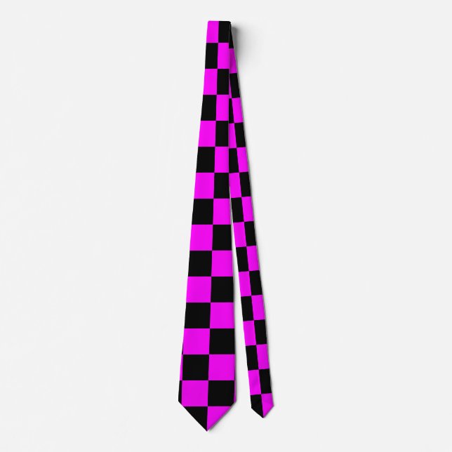 Black + Pink Check Chequered Chequerboard Pattern Tie (Front)