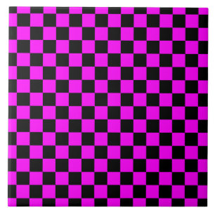 Black + Pink Check Chequered Chequerboard Pattern Tile