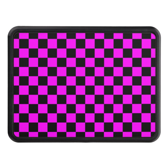 Black + Pink Check Chequered Chequerboard Pattern Trailer Hitch Cover (Front)