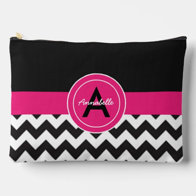 Black Pink Chevron Accessory Pouch (Front)