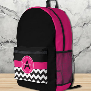 Black Pink Chevron Printed Backpack