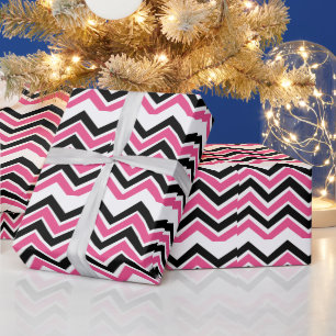 Black Pink Chevron Stripe Wrapping Paper