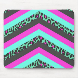 Black Pink Chevron Stripes  Teal Cheetah Print Mouse Pad