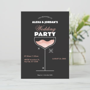 Black pink cocktail glass wedding party Invitation