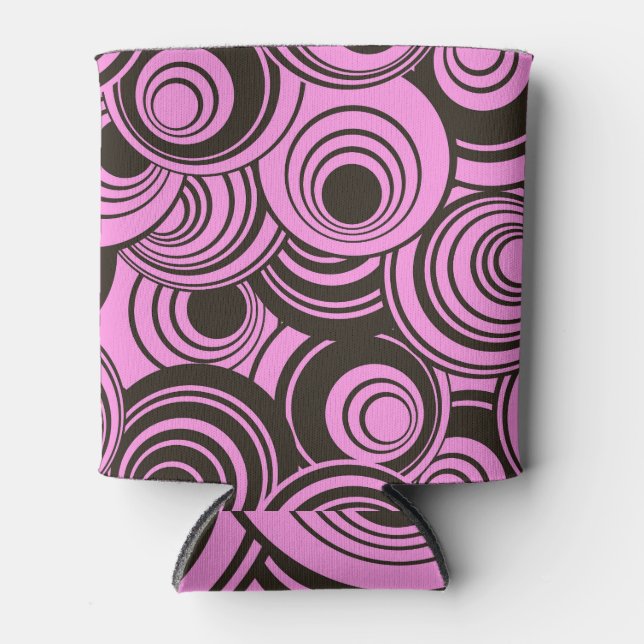 Black Pink Concentric Circles Pattern Can Cooler (Front)