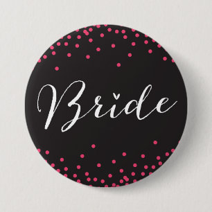 Black & Pink Confetti Dot Bride Button