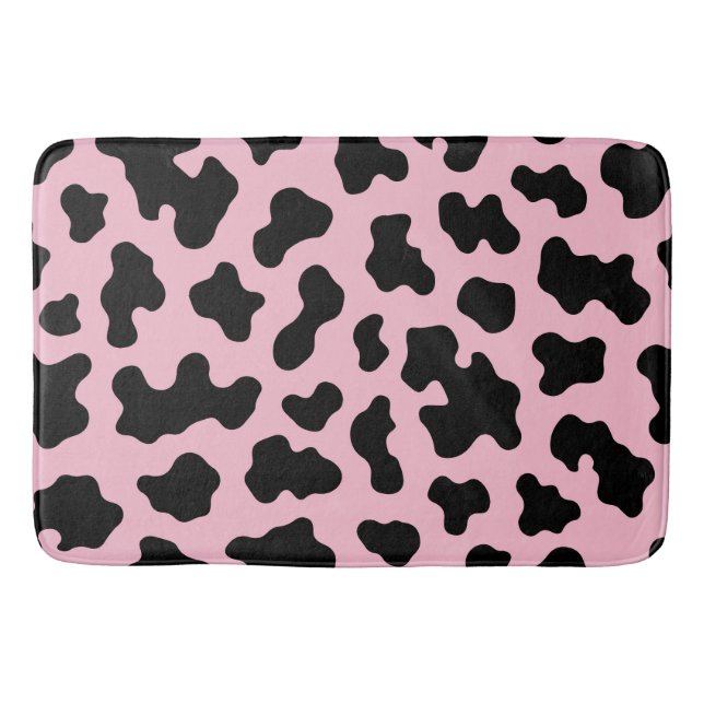 Black & Pink Cow Cowhide Print  Bath Mat (Front)