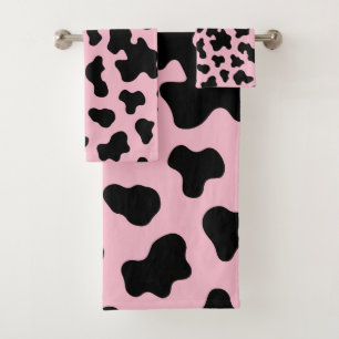 Black & Pink Cow Cowhide Print  Bath Towel Set