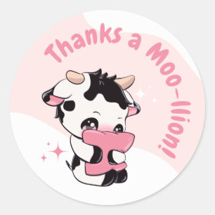 Black Pink Cow White Cloud Thank you Round Sticker