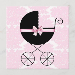Black Pink Damask Baby Shower Invitations