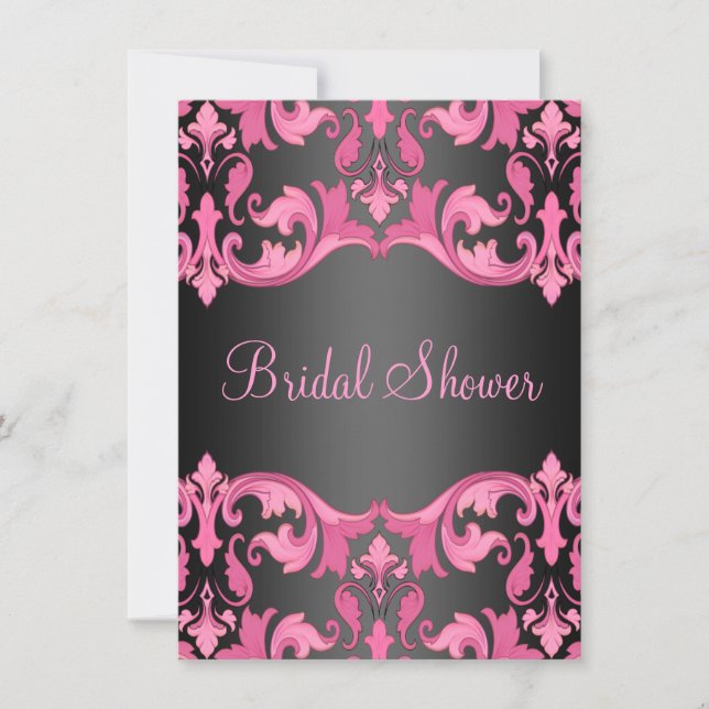 Black/Pink Damask Bridal Shower Invitation (Front)