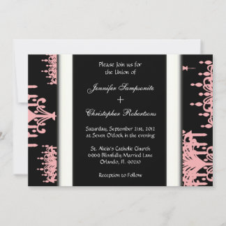 Black & Pink Damask Chandelier Pattern Black & Whi Invitation