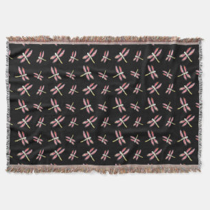 Black, Pink Dancing Dragonfly Bugs Throw Blanket