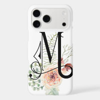 Black & Pink Decorative Floral Monogram M on White