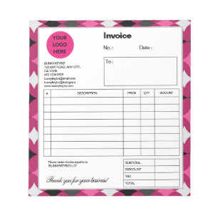 Black Pink Diamond Company Business Shop Invoice Notepad