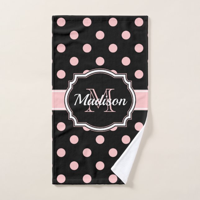 Black & Pink Dots Bath Towel Set (Hand Towel)