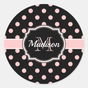 Black & Pink Dots Classic Round Sticker