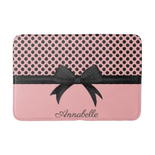 Black Pink Dots & Ribbon Bath Mat