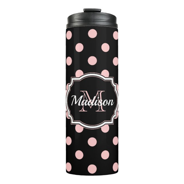 Black & Pink Dots Thermal Tumbler (Front)