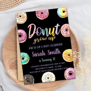 Black Pink Doughnut Birthday Invitations