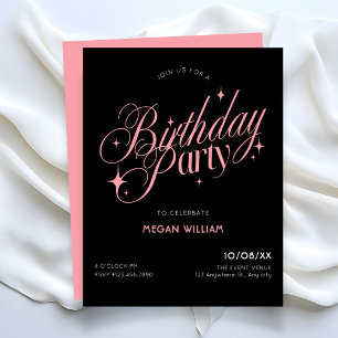 Black Pink elegant birthday Invitation