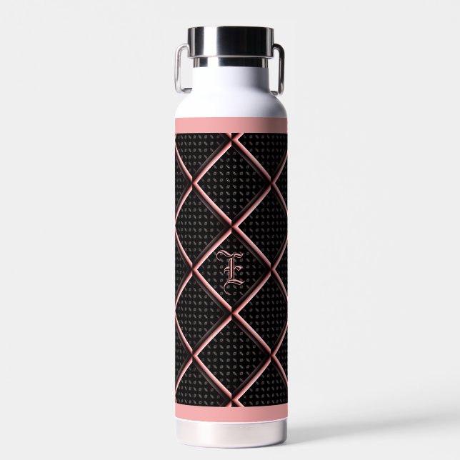 Black Pink Elegant Diamond  Water Bottle (Front)