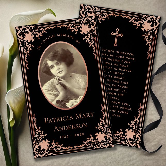 Black Pink Elegant Funeral Memorial Prayer Card (Creator Uploaded)