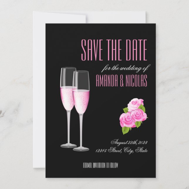  Black pink elegant modern Save The Date Wedding  Invitation (Front)