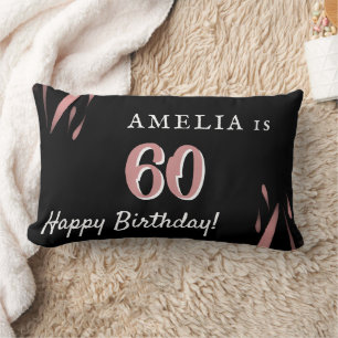 Black Pink Elegant Watercolor 60th Birthday Name Lumbar Pillow
