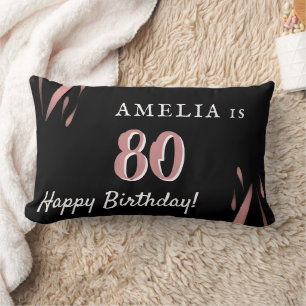 Black Pink Elegant Watercolor 80th Birthday Name Lumbar Pillow