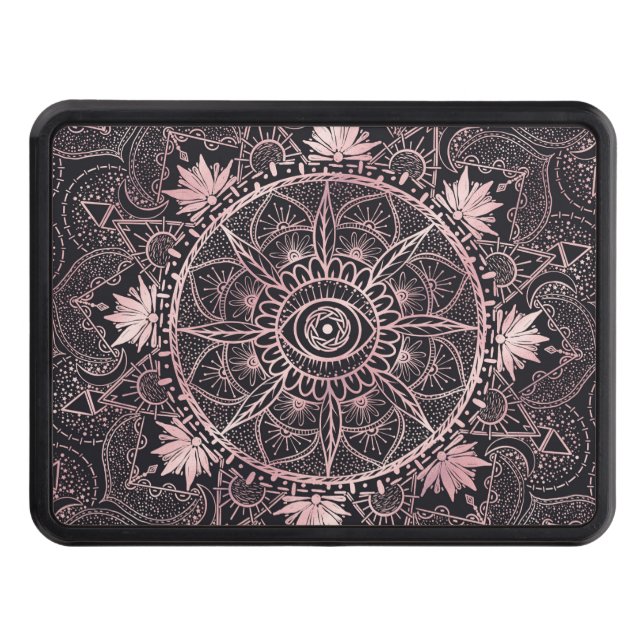 Black Pink Eye Mandala Trailer Hitch Cover (Front)