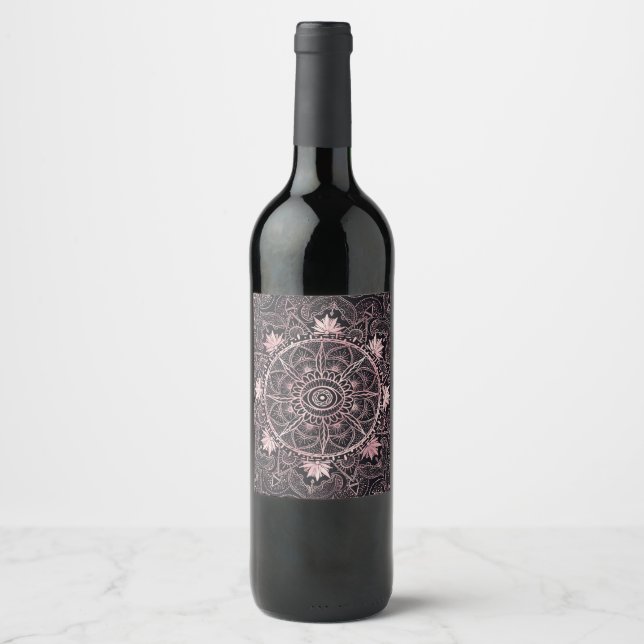 Black Pink Eye Mandala Wine Label (Front)