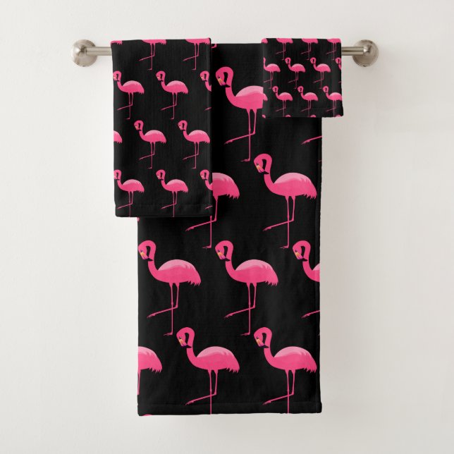 BLACK PINK FLAMINGO BRIGHT BATHROOM TOWEL SET (Insitu)