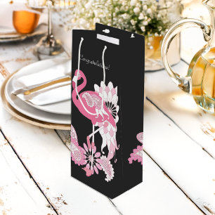 Black Pink Flamingo Paisley Modern Chic Wine Gift Bag