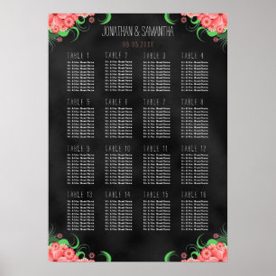 Black & Pink Floral DIY 16 Table Seating Chart