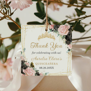 Black Pink Floral Gold Butterflies Princess Crown Favour Tags